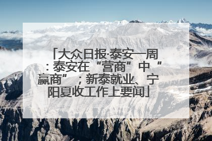 大众日报·泰安一周：泰安在“营商”中“赢商”；新泰就业、宁阳夏收工作上要闻